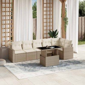 Set sofás de jardín 7 piezas y cojines ratán sintético beige en Conjuntos de jardín | Comprar online en Foru.es