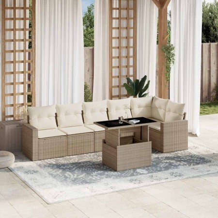 Set sofás de jardín 7 piezas y cojines ratán sintético beige en Conjuntos de jardín | Comprar online en Foru.es