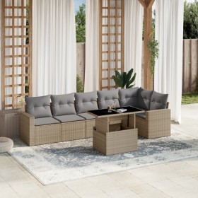 Set sofás de jardín 7 piezas y cojines ratán sintético beige en Conjuntos de jardín | Comprar online en Foru.es