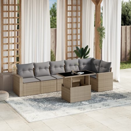 Set sofás de jardín 7 piezas y cojines ratán sintético beige en Conjuntos de jardín | Comprar online en Foru.es