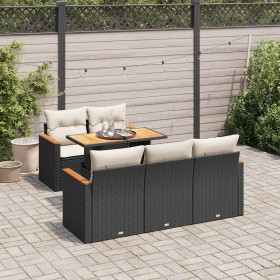 Set sofás jardín y cojines 6 pzas ratán sintético acacia negro de , Conjuntos de jardín - Ref: Foro24-3327437, Precio: 420,17...