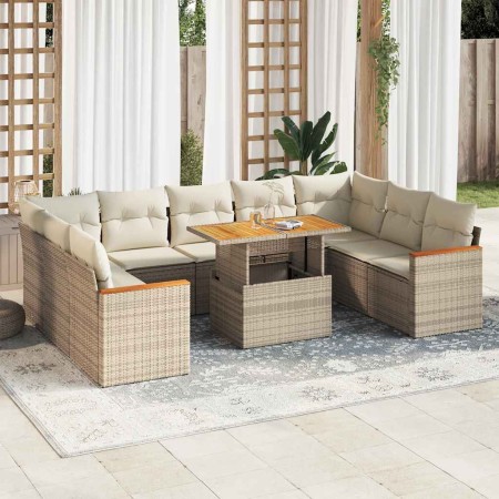 Set sofás jardín y cojines 10 pzas ratán sintético acacia beige de , Conjuntos de jardín - Ref: Foro24-3327530, Precio: 770,5...