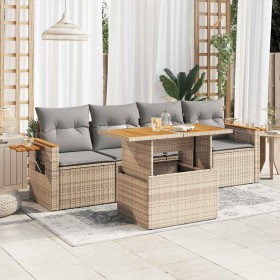 Set sofás jardín y cojines 5 pzas ratán sintético acacia beige de , Conjuntos de jardín - Ref: Foro24-3327545, Precio: 380,30...