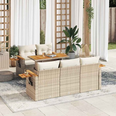 Set sofás jardín y cojines 6 pzas ratán sintético acacia beige de , Conjuntos de jardín - Ref: Foro24-3327551, Precio: 551,77...