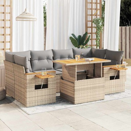 Set sofás jardín y cojines 7 pzas ratán sintético acacia beige de , Conjuntos de jardín - Ref: Foro24-3327566, Precio: 533,56...