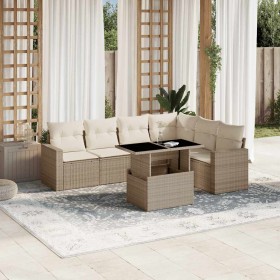 Set sofás de jardín 7 piezas y cojines ratán sintético beige en Conjuntos de jardín | Comprar online en Foru.es