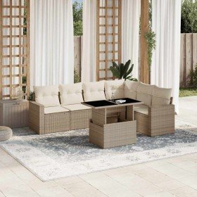 Set sofás de jardín 7 piezas y cojines ratán sintético beige en Conjuntos de jardín | Comprar online en Foru.es