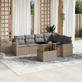 Set sofás de jardín 7 piezas y cojines ratán sintético beige en Conjuntos de jardín | Comprar online en Foru.es