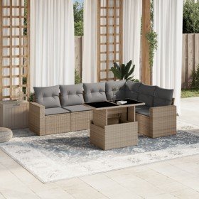 Set sofás de jardín 7 piezas y cojines ratán sintético beige en Conjuntos de jardín | Comprar online en Foru.es