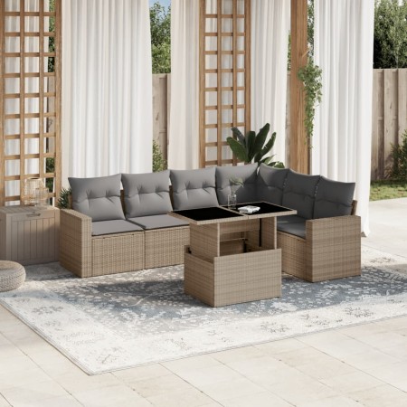 Set sofás de jardín 7 piezas y cojines ratán sintético beige en Conjuntos de jardín | Comprar online en Foru.es