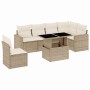 Set sofás de jardín 7 piezas y cojines ratán sintético beige en Conjuntos de jardín | Comprar online en Foru.es
