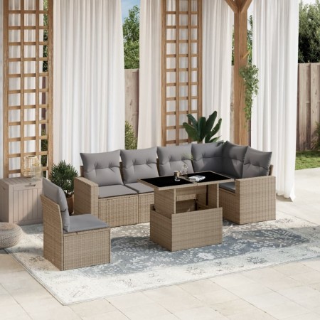 Set sofás de jardín 7 piezas y cojines ratán sintético beige en Conjuntos de jardín | Comprar online en Foru.es