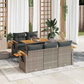 Set sofás jardín y cojines 6 pzas ratán sintético acacia gris de , Conjuntos de jardín - Ref: Foro24-3327553, Precio: 479,06 ...