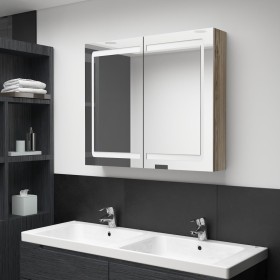 Armario de baño con espejo y LED color roble 80x12x68 cm de vidaXL, Tocadores de baño - Ref: Foro24-326515, Precio: 180,50 €,...