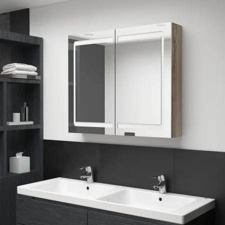 Armario de baño con espejo y LED color roble 80x12x68 cm de vidaXL, Tocadores de baño - Ref: Foro24-326515, Precio: 179,18 €,...