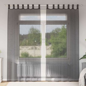 Cortinas de gasa con trabillas 2 uds. negro de , Cortinas y visillos - Ref: Foro24-4102259, Precio: 15,15 €, Descuento: %