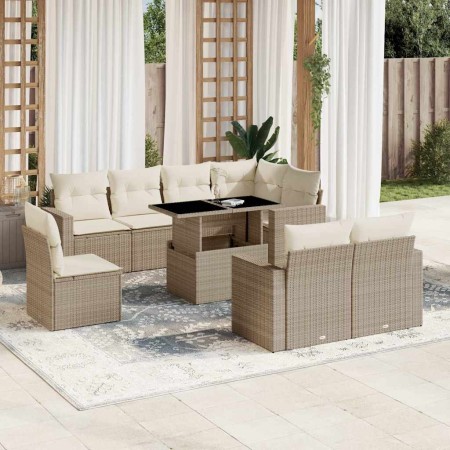 Set de sofás de jardín 9 pzas con cojines ratán sintético beige en Conjuntos de jardín | Comprar online en Foru.es