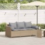 Sofá de jardín de 3 plazas con cojines ratán sintético beige de , Sofás de exterior - Ref: Foro24-4104175, Precio: 238,68 €, ...