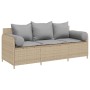 Sofá de jardín de 3 plazas con cojines ratán sintético beige de , Sofás de exterior - Ref: Foro24-4104175, Precio: 238,68 €, ...