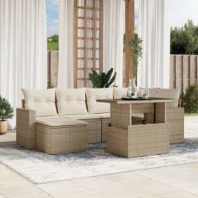 Set sofás de jardín 7 piezas y cojines ratán sintético beige en Conjuntos de jardín | Comprar online en Foru.es