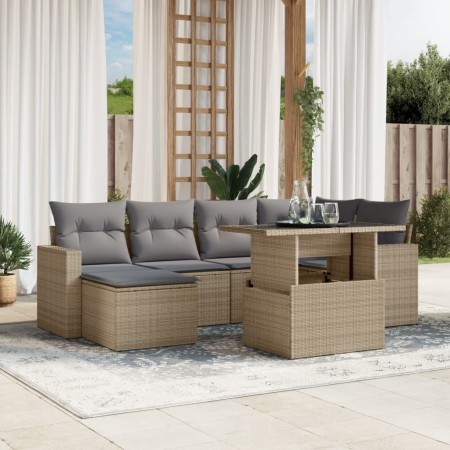 Set sofás de jardín 7 piezas y cojines ratán sintético beige en Conjuntos de jardín | Comprar online en Foru.es