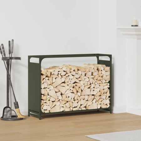 Leñero verde oliva 90x28x65 cm Acero laminado en frío de , Bolsas y soportes de leña - Ref: Foro24-864206, Precio: 61,14 €, D...