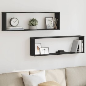 Estantes cúbicos de pared 2 uds roble negro 100x15x30 cm de , Estantes y estanterías - Ref: Foro24-862058, Precio: 41,99 €, D...