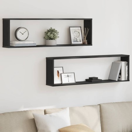Estantes cúbicos de pared 2 uds roble negro 100x15x30 cm de , Estantes y estanterías - Ref: Foro24-862058, Precio: 41,99 €, D...