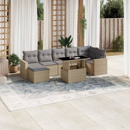 Set de sofás de jardín y cojines 8 piezas ratán sintético beige en Conjuntos de jardín | Comprar online en Foru.es