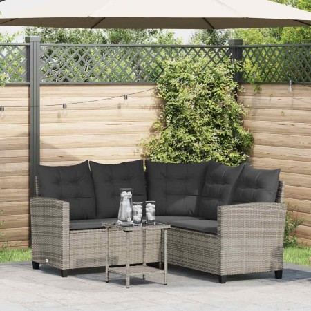 Sofá de jardín en forma de L con mesa y cojines ratán PE gris de , Sofás de exterior - Ref: Foro24-4103874, Precio: 293,62 €,...