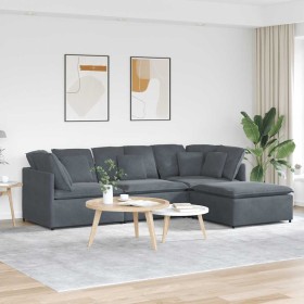 Sofá modular con reposapiés y cojines en terciopelo gris oscuro de , Sofás - Ref: Foro24-3321310, Precio: 721,86 €, Descuento: %