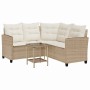 Sofá de jardín en forma de L con mesa y cojines ratán PE beige de , Sofás de exterior - Ref: Foro24-4103876, Precio: 270,63 €...