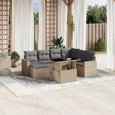 Set de sofás de jardín y cojines 8 piezas ratán sintético beige en Conjuntos de jardín | Comprar online en Foru.es