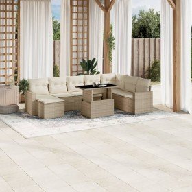 Set de sofás de jardín 9 pzas con cojines ratán sintético beige en Conjuntos de jardín | Comprar online en Foru.es