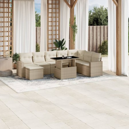 Set de sofás de jardín 9 pzas con cojines ratán sintético beige en Conjuntos de jardín | Comprar online en Foru.es