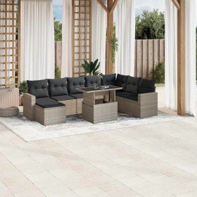 Set muebles jardín 9 pzas y cojines ratán sintético gris claro en Conjuntos de jardín | Comprar online en Foru.es