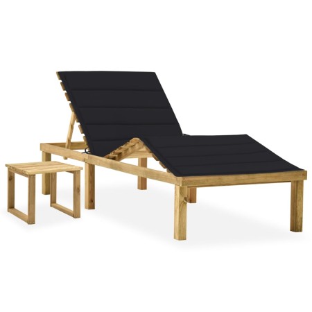 Tumbona de jardín con mesa y cojín de madera de pino impregnada de , Tumbonas - Ref: Foro24-3065871, Precio: 140,87 €, Descue...