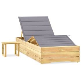 Tumbona de jardín con mesa y cojín de madera de pino impregnada de , Tumbonas - Ref: Foro24-3065955, Precio: 175,99 €, Descue...
