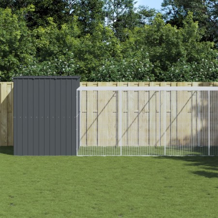 Caseta perros con corral acero galvanizado gris 214x865x181 cm de , Casetas para perros - Ref: Foro24-3189134, Precio: 859,74...