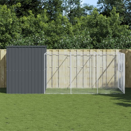 Caseta perros con corral acero galvanizado gris 214x457x181 cm de , Casetas para perros - Ref: Foro24-3189120, Precio: 538,16...