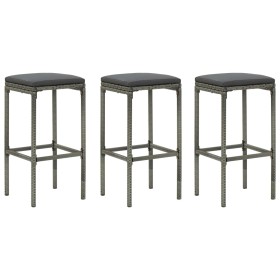 Taburetes de cocina con cojines 3 uds ratán sintético gris de , Taburetes de cocina - Ref: Foro24-313444, Precio: 149,17 €, D...