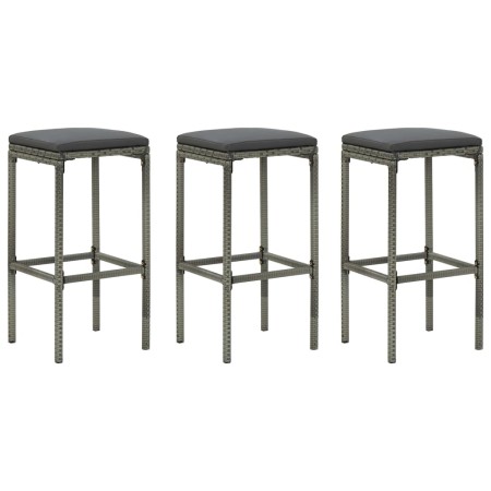 Taburetes de cocina con cojines 3 uds ratán sintético gris de , Taburetes de cocina - Ref: Foro24-313444, Precio: 149,17 €, D...