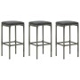 Taburetes de cocina con cojines 3 uds ratán sintético gris de , Taburetes de cocina - Ref: Foro24-313444, Precio: 149,17 €, D...