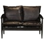 Sofá de 2 plazas cuero auténtico con madera de acacia negro de , Sofás - Ref: Foro24-246483, Precio: 535,69 €, Descuento: %