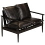 Sofá de 2 plazas cuero auténtico con madera de acacia negro de , Sofás - Ref: Foro24-246483, Precio: 535,69 €, Descuento: %