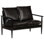 Sofá de 2 plazas cuero auténtico con madera de acacia negro de , Sofás - Ref: Foro24-246483, Precio: 535,69 €, Descuento: %