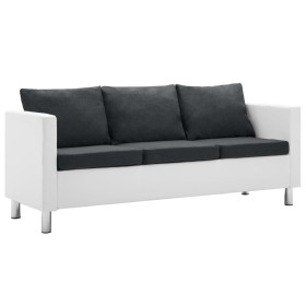 Sofá de 3 plazas de cuero sintético blanco y gris oscuro de , Sofás - Ref: Foro24-247175, Precio: 377,50 €, Descuento: %