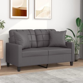 Sofá de 2 plazas con cojines cuero sintético gris 120 cm de , Sofás - Ref: Foro24-3200800, Precio: 220,62 €, Descuento: %
