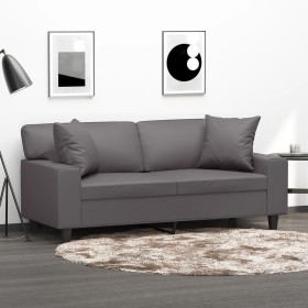 Sofá de 2 plazas con cojines cuero sintético gris 140 cm de , Sofás - Ref: Foro24-3200868, Precio: 303,00 €, Descuento: %