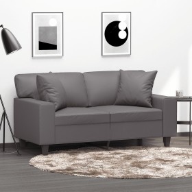 Sofá de 2 plazas con cojines cuero sintético gris 120 cm de , Sofás - Ref: Foro24-3200863, Precio: 246,15 €, Descuento: %